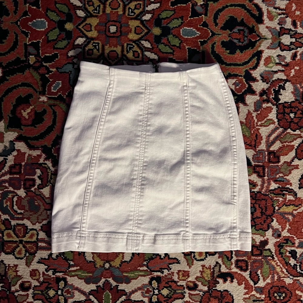 Free People White Denim-Stretch Mini Skirt